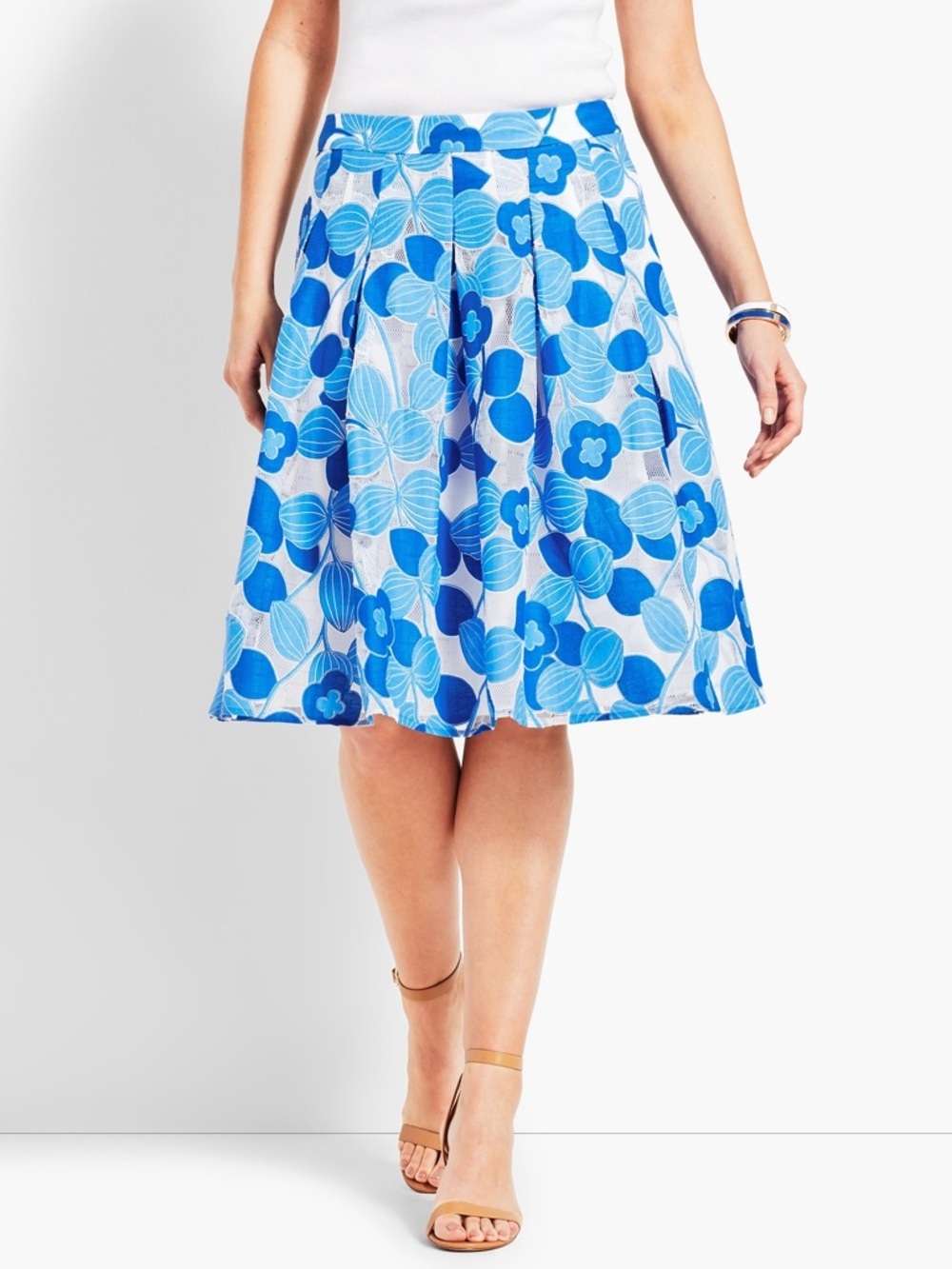 Talbots Blue Floral Full Skirt 18W A-Line Fit Flare Cotton Coastal Grandma
